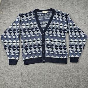 Vintage The Men's Store Sears Sweater Mens Medium Blue Cardigan Retro Geometric